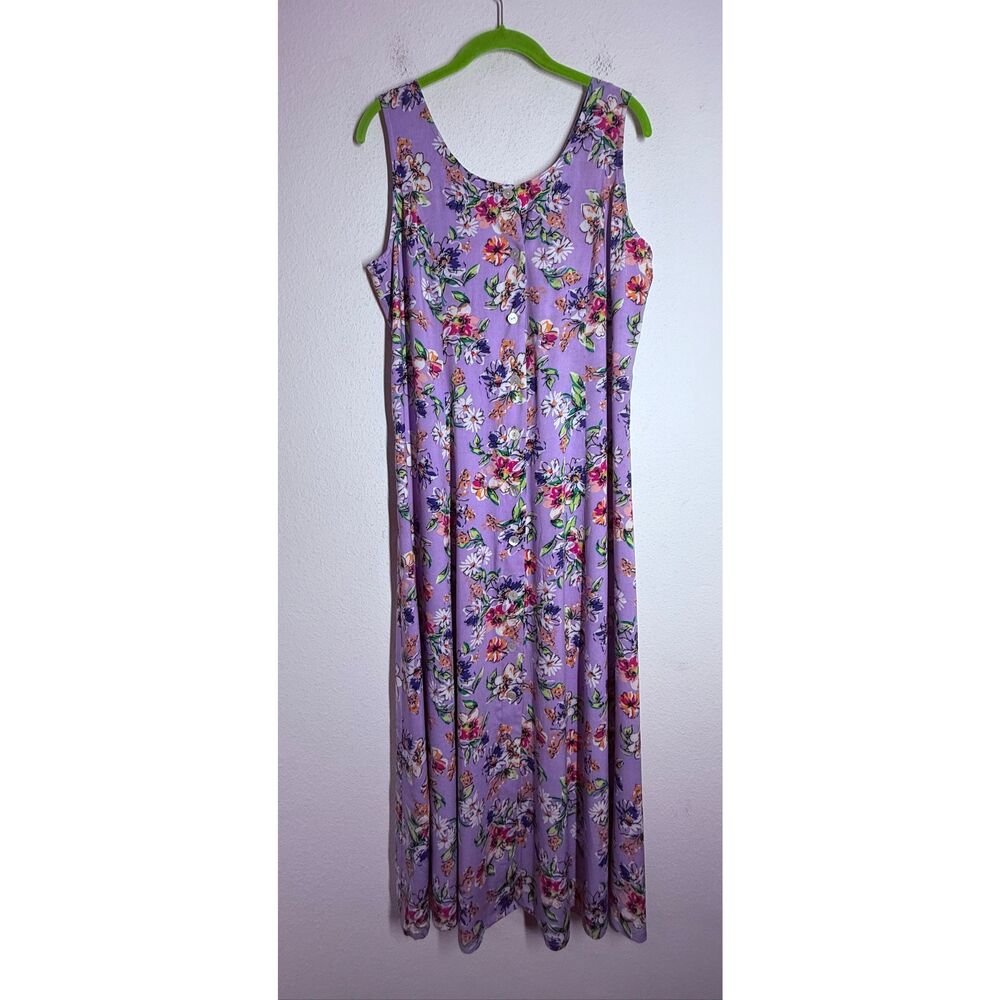 Koret Floral Midi Dress Purple Rayon Sleeveless Button Front Smocked Back Medium - Picture 2 of 13
